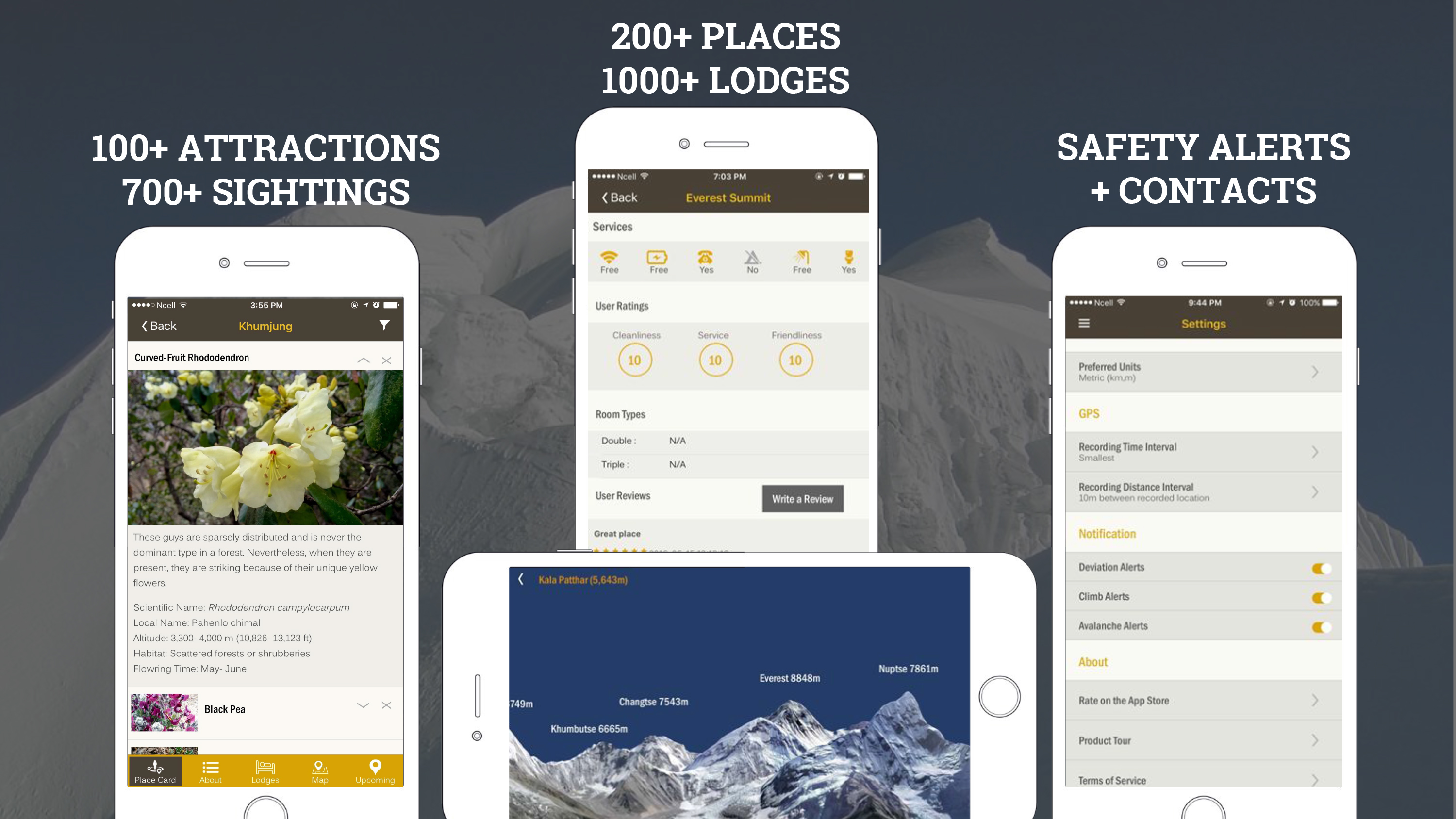 'Trekking In Nepal' App with maps, mountain finder, trail and accommodation information.