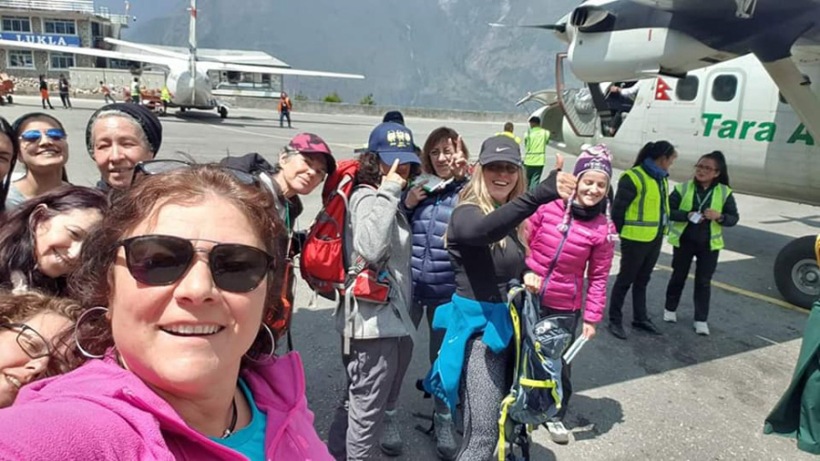 Female Group in Lukla ready to start the Everest Base Camp Trek