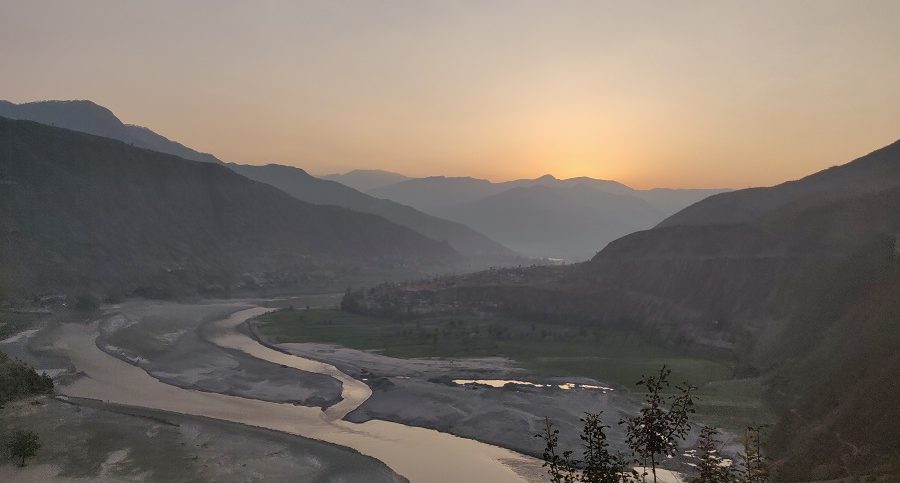 Tamakoshi River valley seen from the highway.