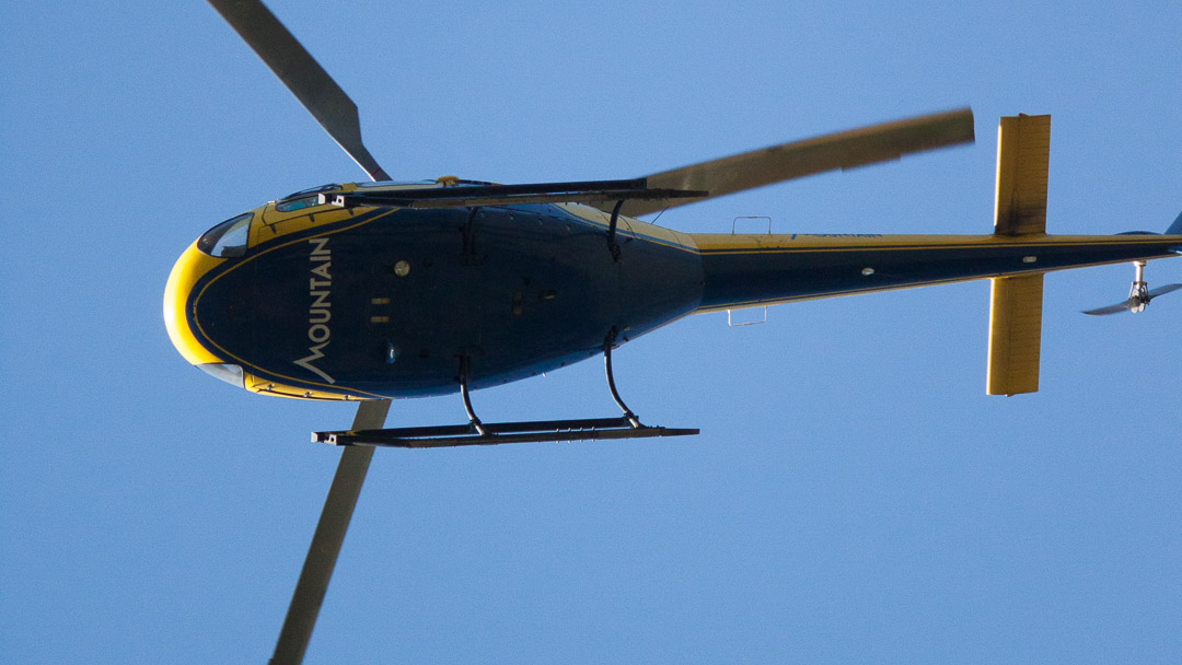 A helicopter flying in Khumbu