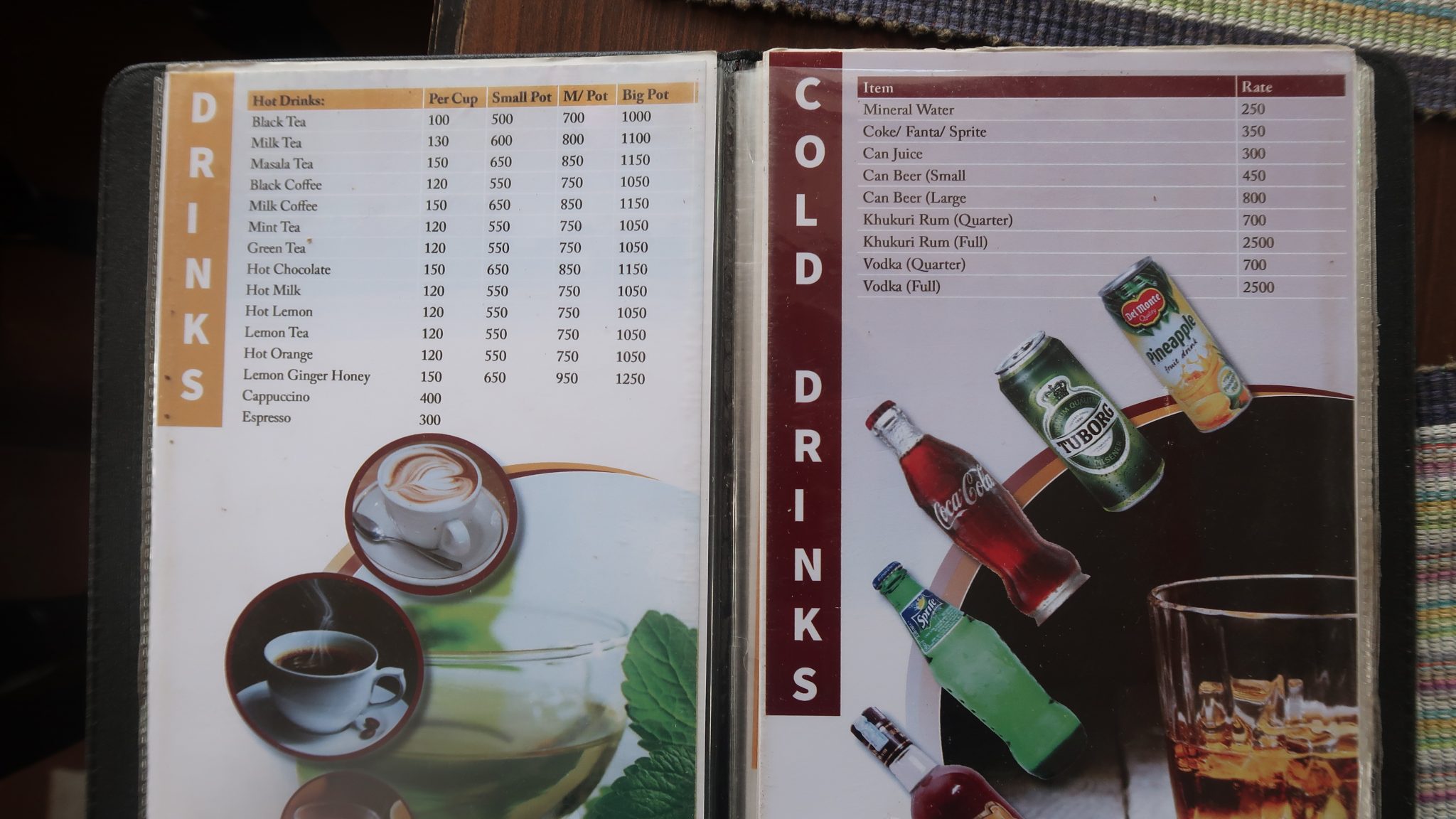 Beverages menu in Dingboche