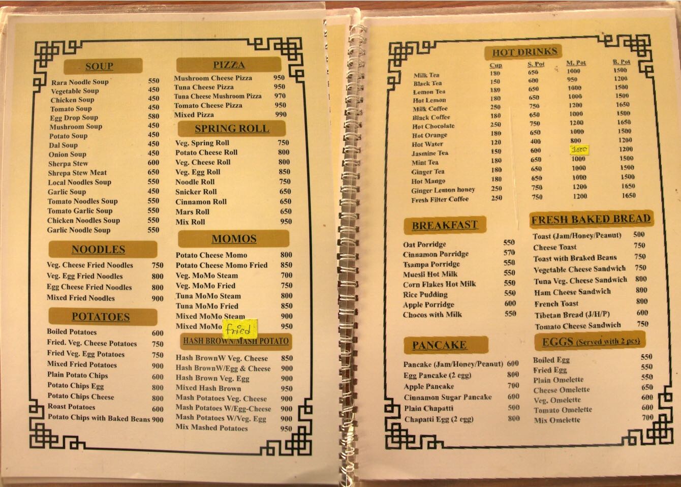 Food Menu in Lobuche 