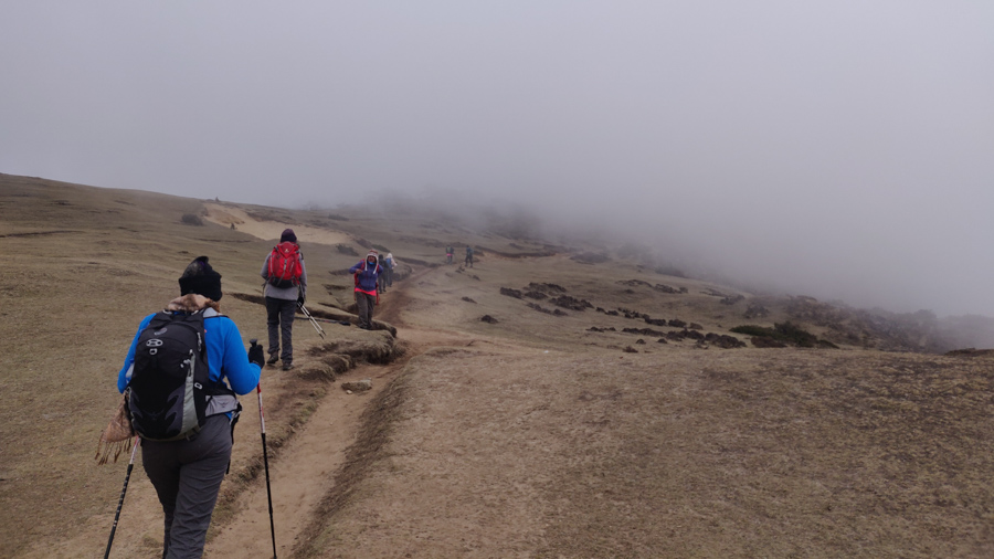 Trekkers taking an acclimatization hike to Syangboche