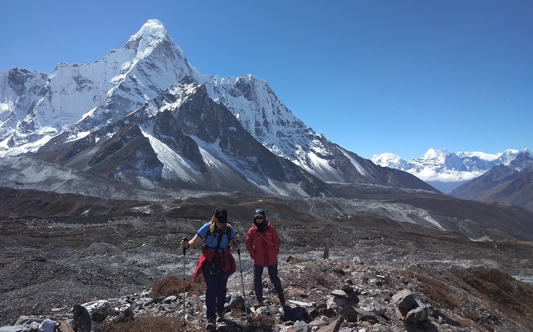 Trekkers taking acclimatization hike to Chhukung