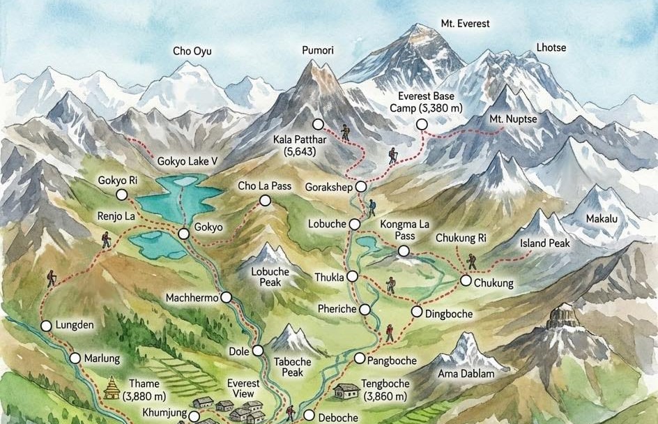 Illustration map of Everest Base Camp